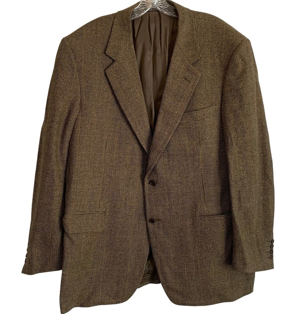 VTG Harrods Mens 44/46 Brown Plaid Wool Made Italy Canali Sport Jacket Coat Suit